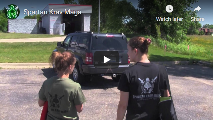 Video of two females being attacked and showing techniques to defend themselves.